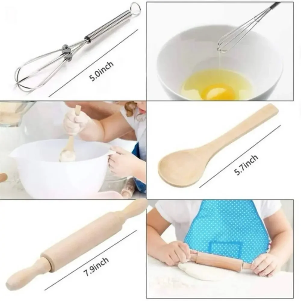 Kid Chef Cooking Set Cupcake Print Apron Hat‎ Mitt Utensil Pretend Play Kitchen